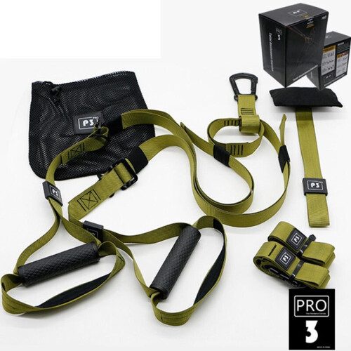 (Green Pro 3) Home Gym Suspension Resistance Training Strap