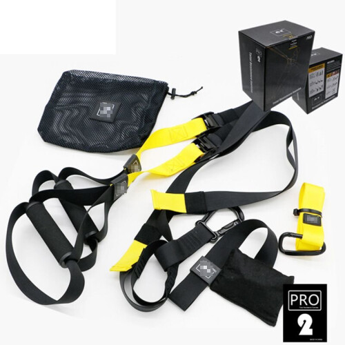(Yellow Pro 2) Home Gym Suspension Resistance Training Strap