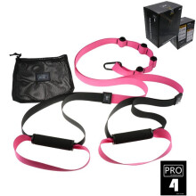 (Pink Pro 4) Home Gym Suspension Resistance Training Strap