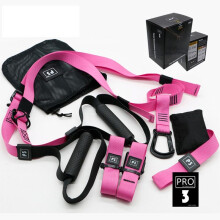 (Pink Pro 3) Home Gym Suspension Resistance Training Strap