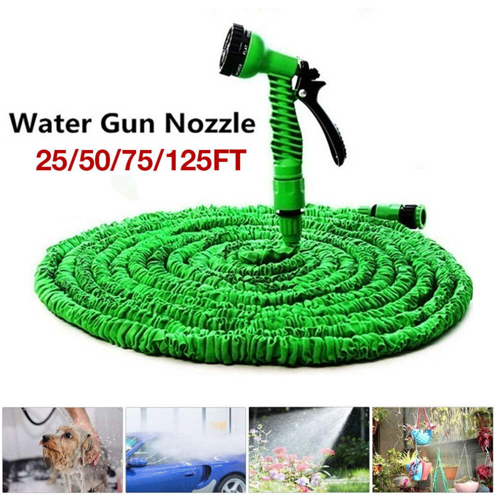 (25FT) Heavy Duty Expandable Garden & Carwash Magic Hose Pipe Spray Gun Hose Pipes