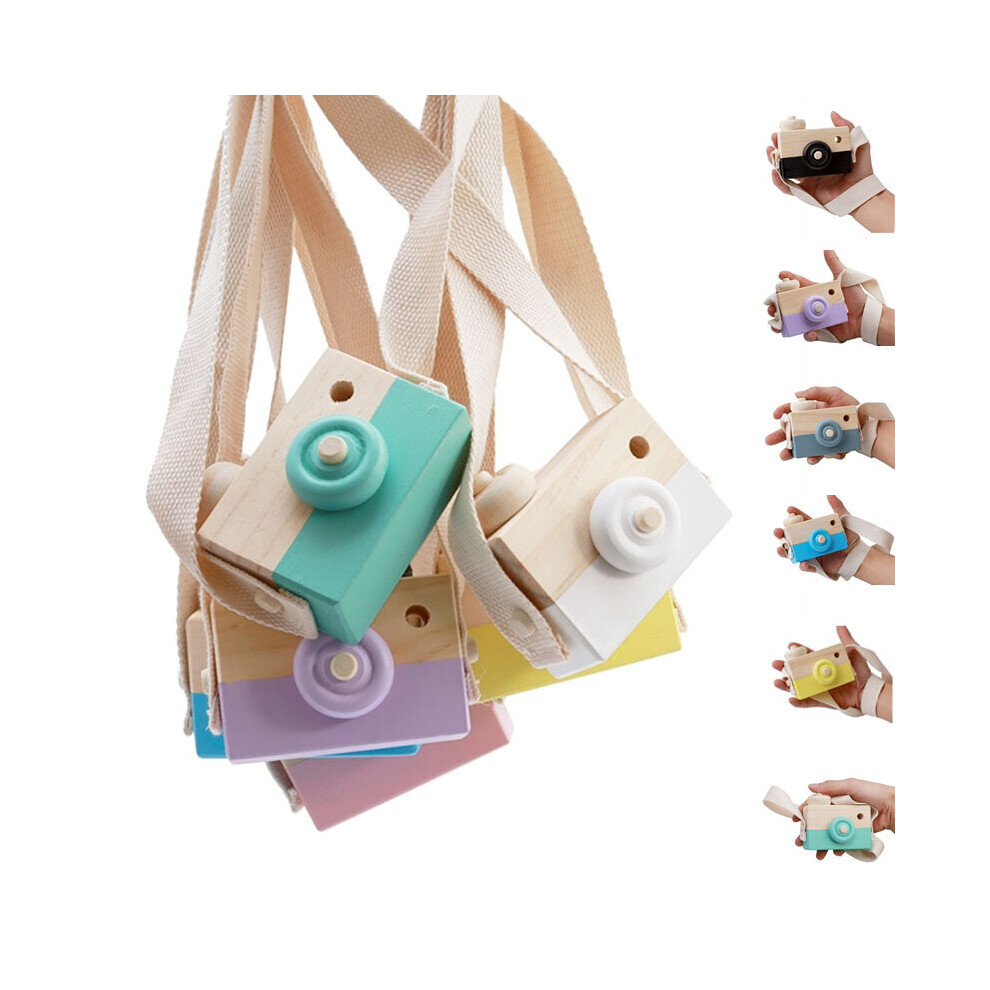 (Blue ) Baby Wooden Toy Camera Fashion Pendant Kids Hanging Camer Prop Decoration Nordic