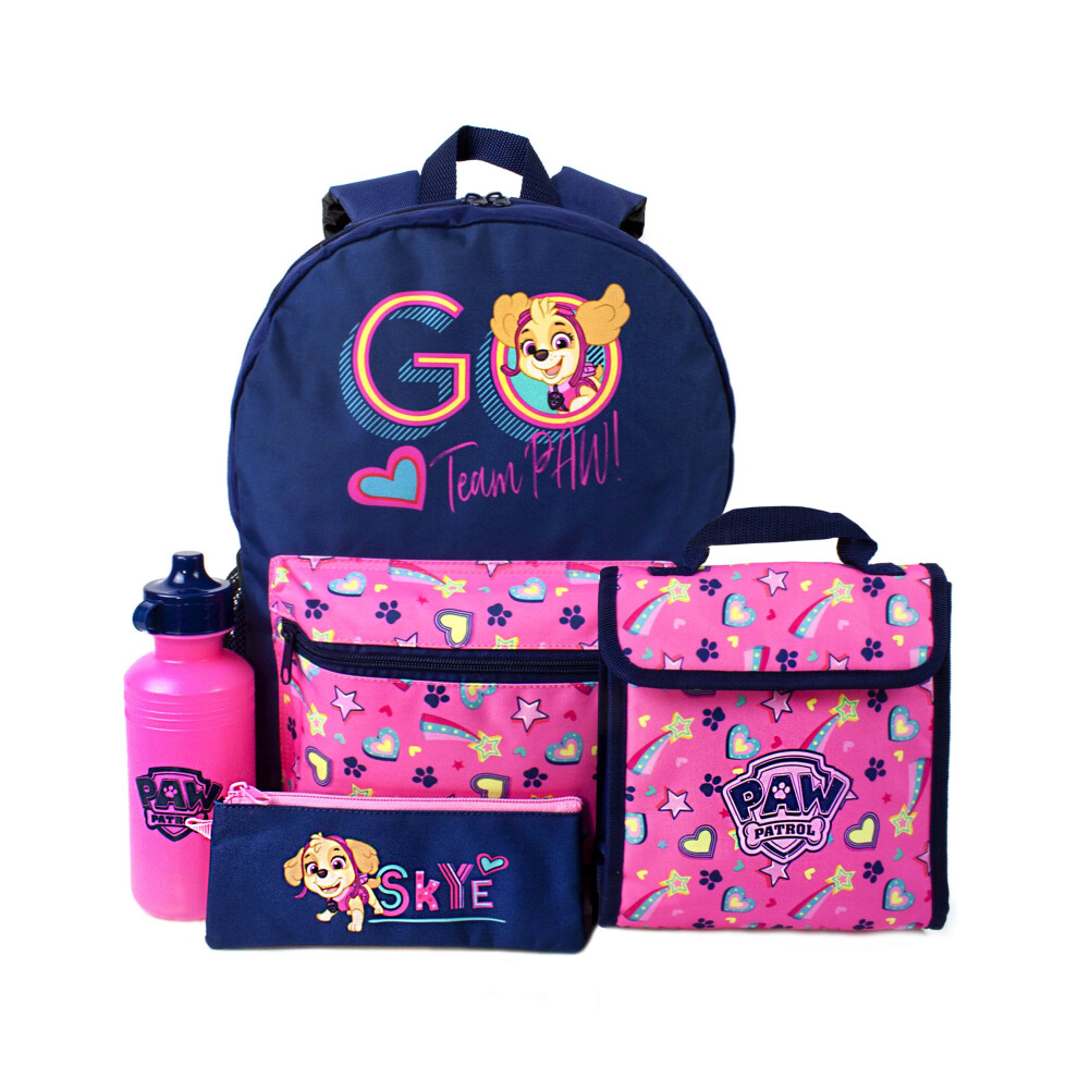 Paw Patrol Girls Backpack Skye Lunch bag, Pencil Case & Bottle 4 Piece Set