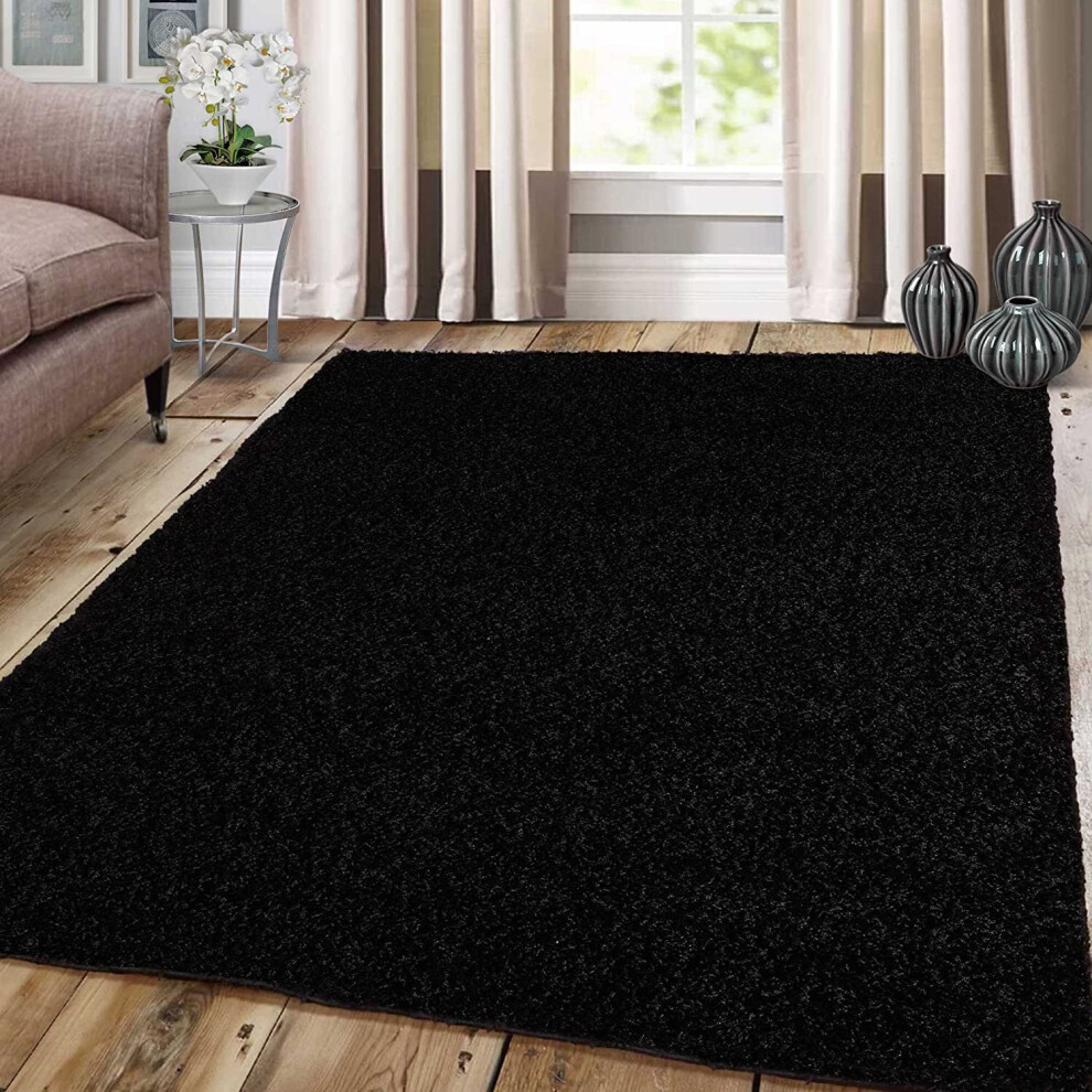 (Black, 160cm x 230cm) Abaseen Luxury Super Soft Plain Shag Runner Rugs