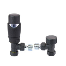 Thermostatic TRV Radiator Valve Set Angled Pair Lockshield, Anthracite