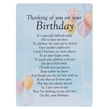 Graveside Memorial Card - On Your Birthday: Thinking of You on Your Birthday Poem by Joe Ward (Weather-Resistant Plastic, Watercolour Balloons)
