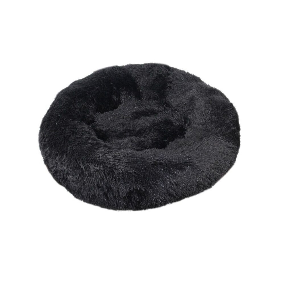 (Black, Dia.40cm/15.7in) Pet Bed For Dog Cat Washable Fluffy Cushion Donut