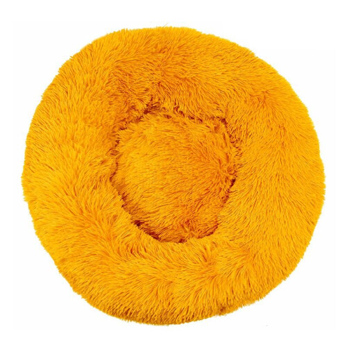 (Gold Yellow, Dia.60cm/23.6in) Pet Bed For Dog Cat Washable Fluffy Cushion Donut