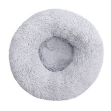 (Light Gray, Dia.50cm/19.7in) Pet Bed For Dog Cat Washable Fluffy Cushion Donut