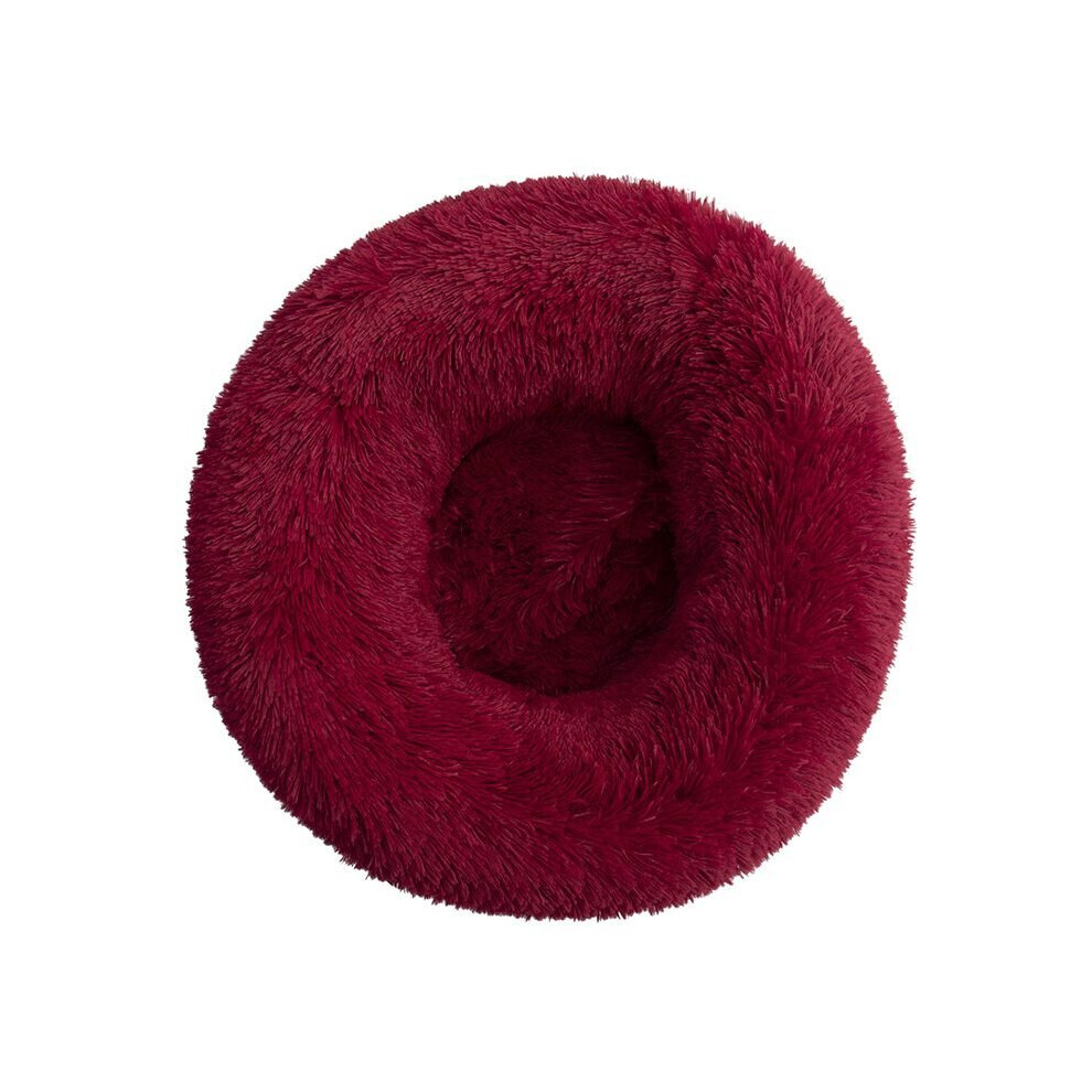 ( Wine Dia.50cm/19.7In) Pet Bed For Dog Cat Washable Fluffy Cushion Donut Red