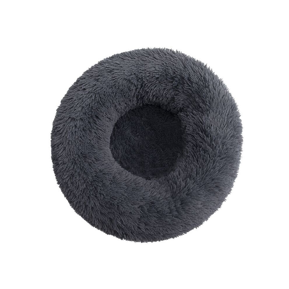 (Dark Gray, Dia.40cm/15.7In) Pet Bed For Dog Cat Washable Fluffy Cushion Donut Grey