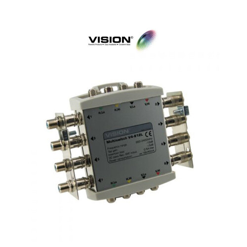 Vision V4-812L Cascadable Line Powered Multiswitch 12dB Gain 4x8 Way 1