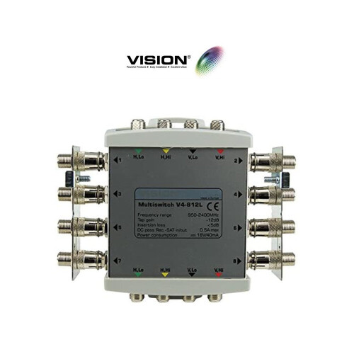 Vision V4-812L Cascadable Line Powered Multiswitch 12dB Gain 4x8 Way