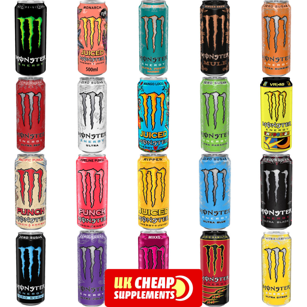 (Ripper, 12 Cans) Monster Energy Drink 500ml Original Zero Sugar