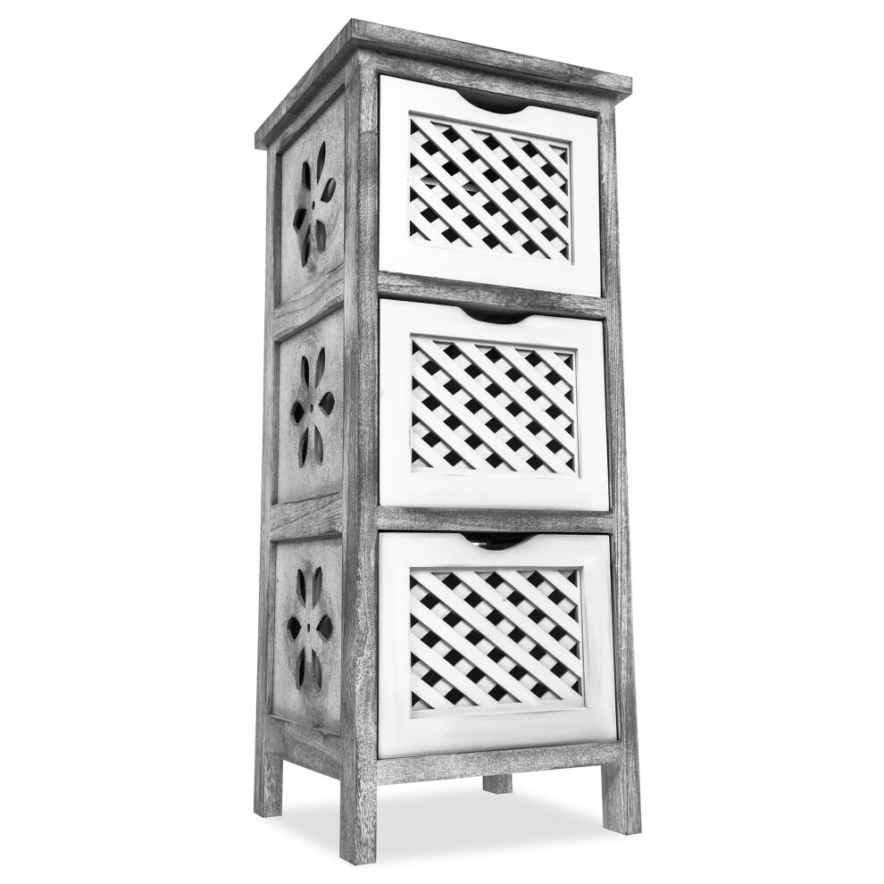 Livivo Minerva 3 Tier Woven Drawer Wooden Bathroom Bedroom Cabinet Shelf Cupboard Storage Unit
