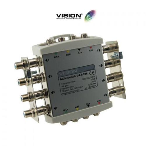 Vision V4-812G Cascadable Line Powered Multiswitch 12dB Gain 4x8 Way