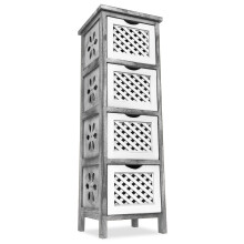 MINERVA 4 Tier Woven Drawer Wooden Bathroom Bedroom Cabinet Shelf Cupboard Storage Unit