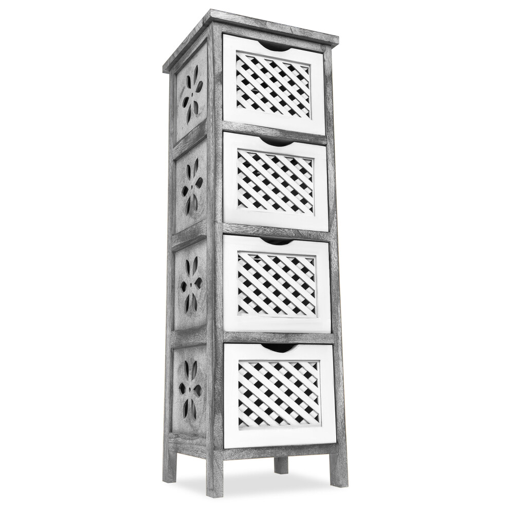 Livivo Minerva 4 Tier Woven Drawer Wooden Bathroom Bedroom Cabinet Shelf Cupboard Storage Unit