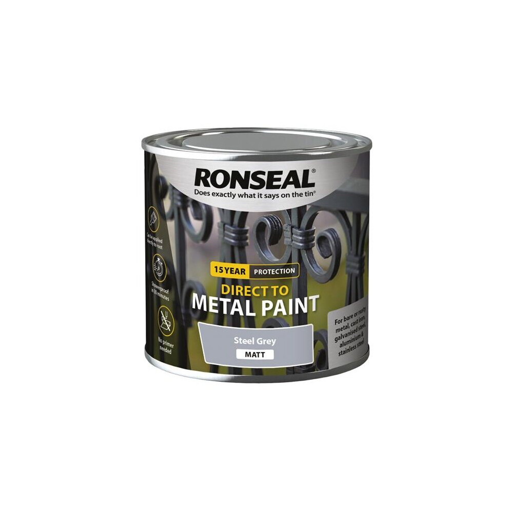 Ronseal Direct To Metal Paint Steel Grey Matt 250ml 39189