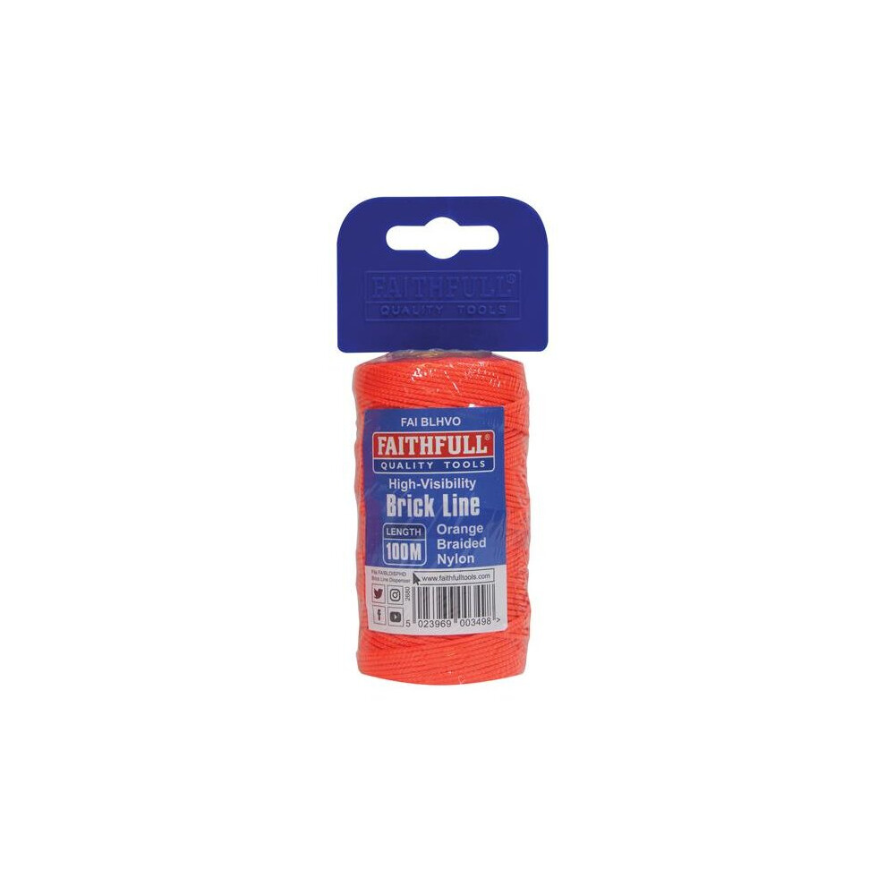 Faithfull Hi-Vis Nylon Brick Line 100M (330Ft) Orange