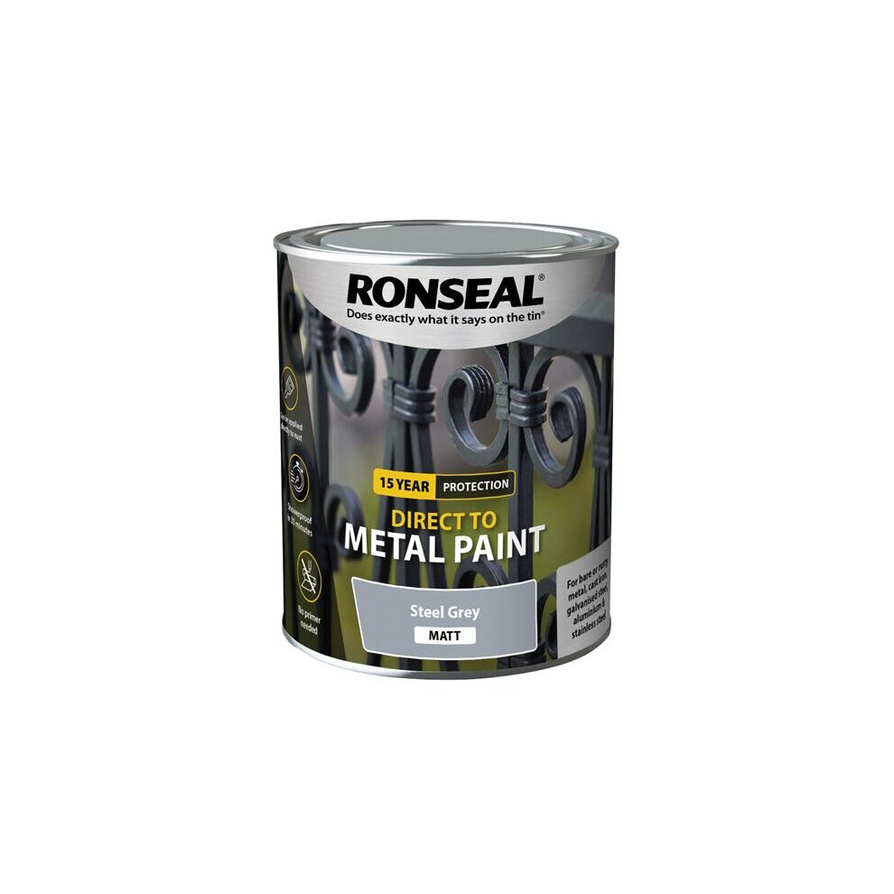 Ronseal Direct To Metal Paint Steel Grey Matt 750ml 39206