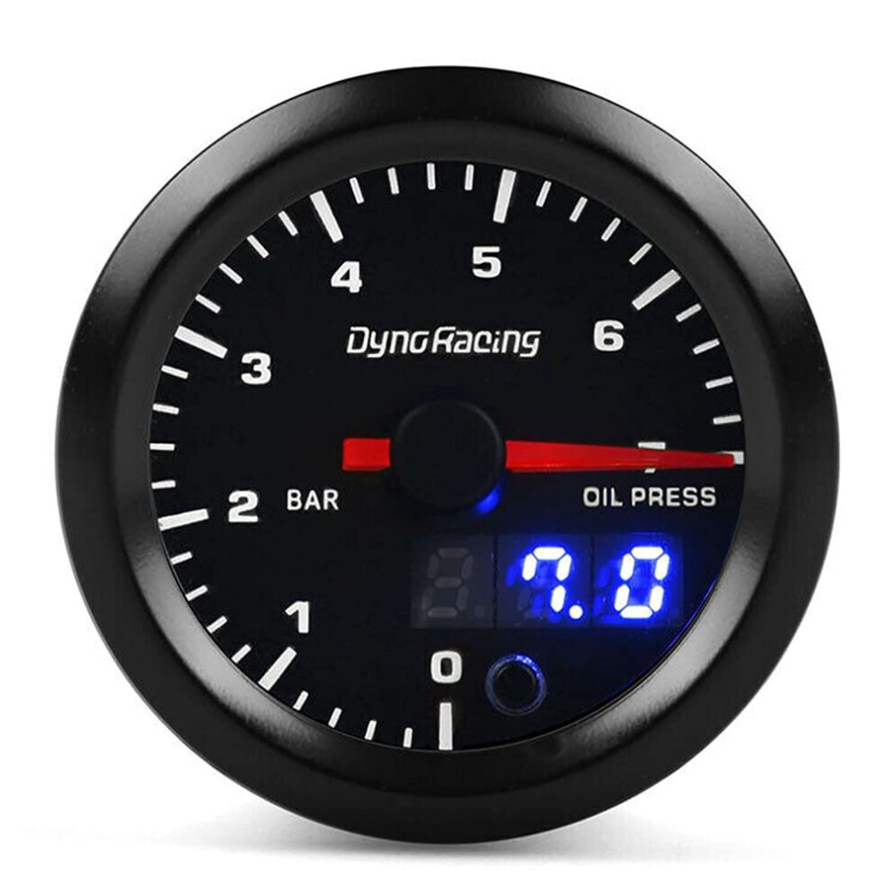 2" 52mm Digital Pointer 7 Color LED 0-7 Bar Car Oil Pressure Gauge Meter Sensor Smoke Tint Face for 4/6/8 Cylinder Engine 12V Gasoline Cars Vehicles