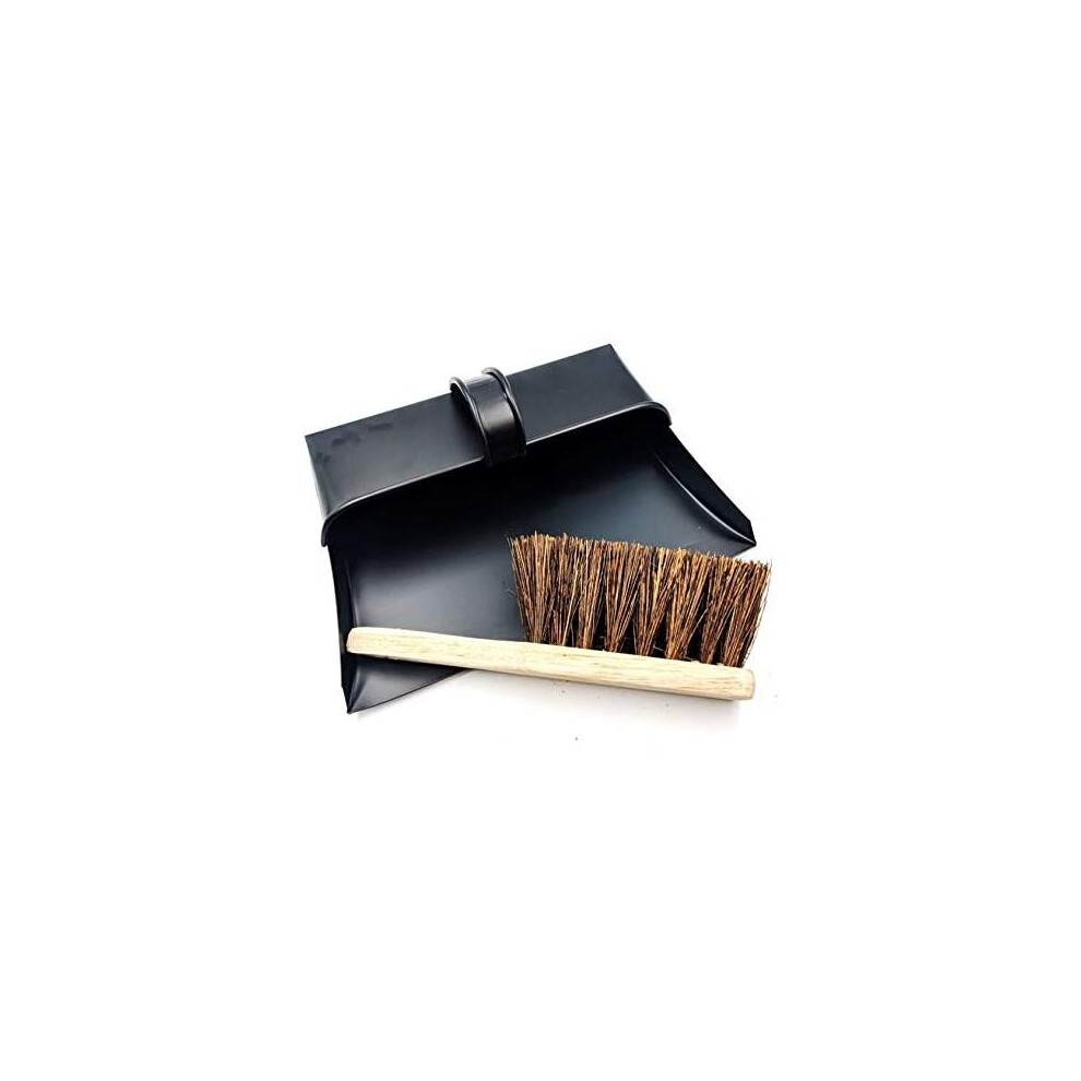The Dustpan & Brush Store Hooded Metal Dust Pan And Stiff Brush Dustpan Ash Pan Black