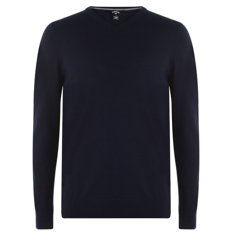 (Dark Navy, S) Callaway Mens V Neck Sweatshirt V-Neck Long Sleeve Lightweight Jumper Top