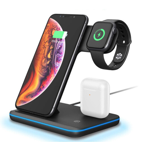 (White) 3 In 1 Wireless Charger 15W Qi Fast Charging Stand Dock For Airpods Pro iWatch Samsung iPhone 12 11 XS XR X 8 Apple
