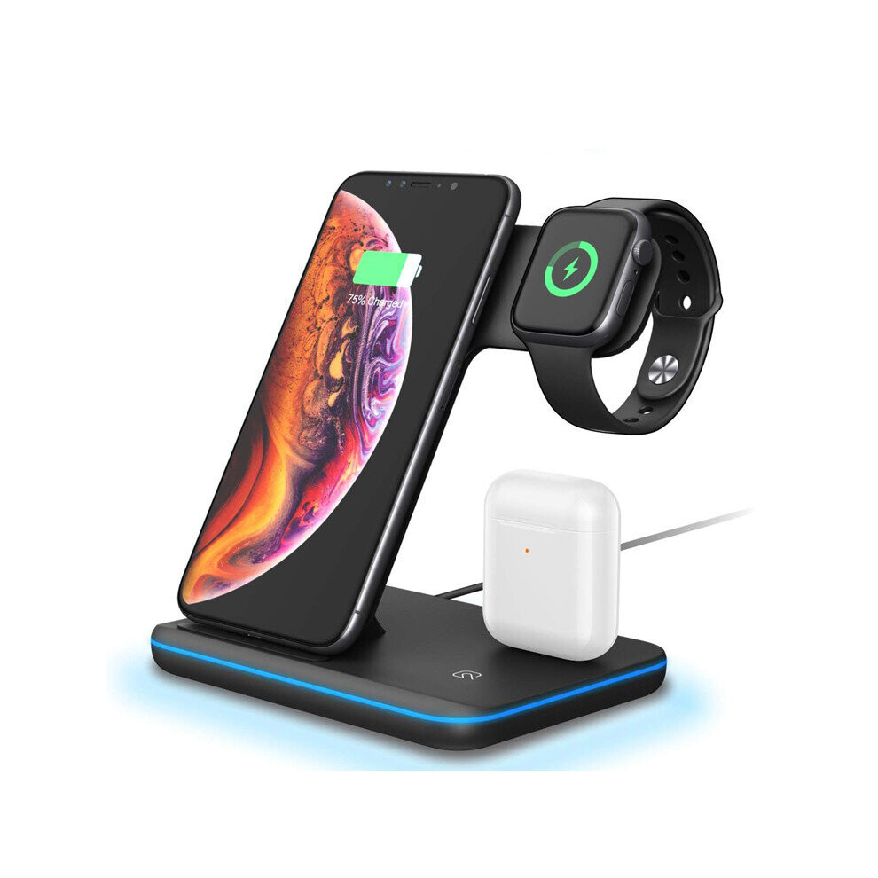 (White) 3 In 1 Wireless Charger 15W Qi Fast Charging Stand Dock For Airpods Pro iWatch Samsung iPhone 12 11 XS XR X 8 Apple