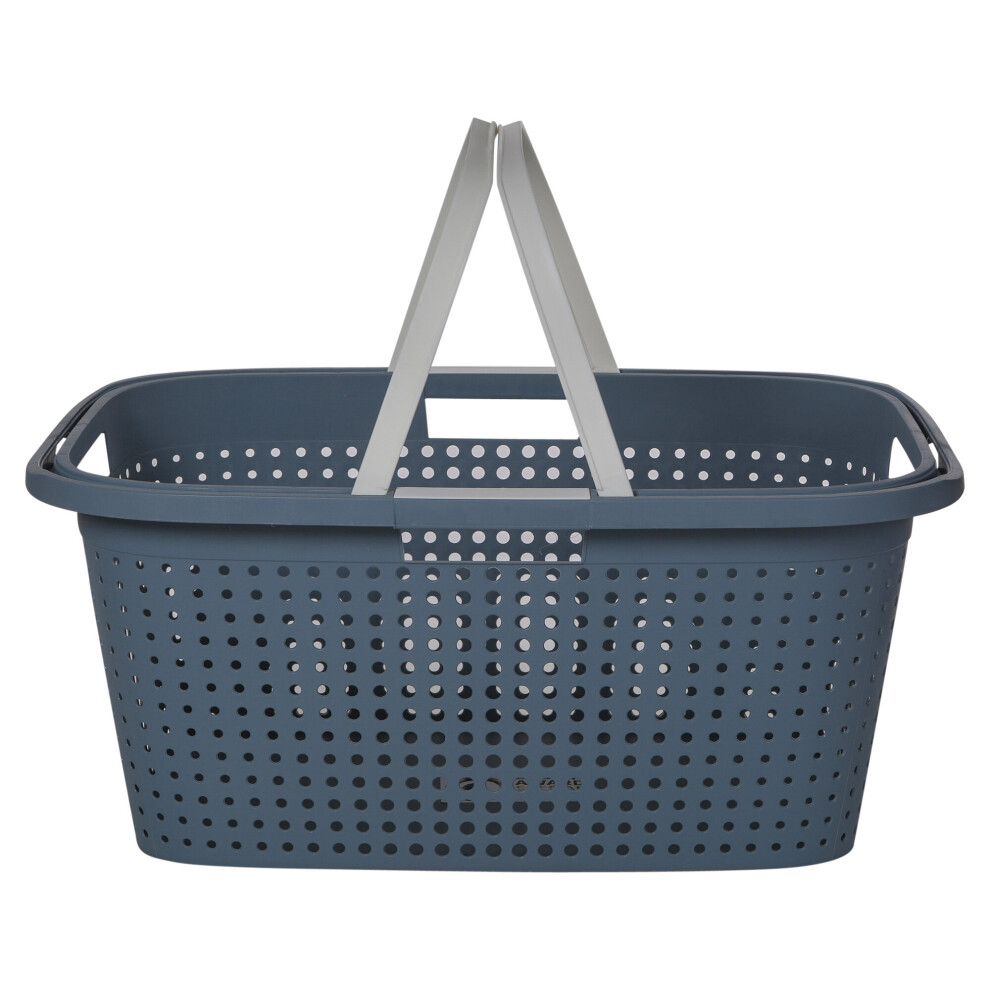 (Blue) Large Plastic Laundry Basket Washing Bin & Handles