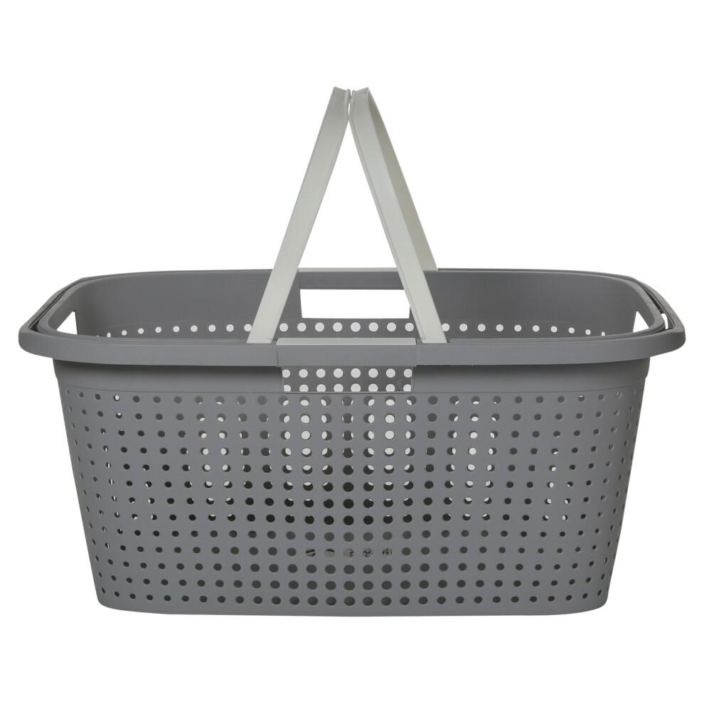 (Grey) Large Plastic Laundry Basket Washing Bin & Handles