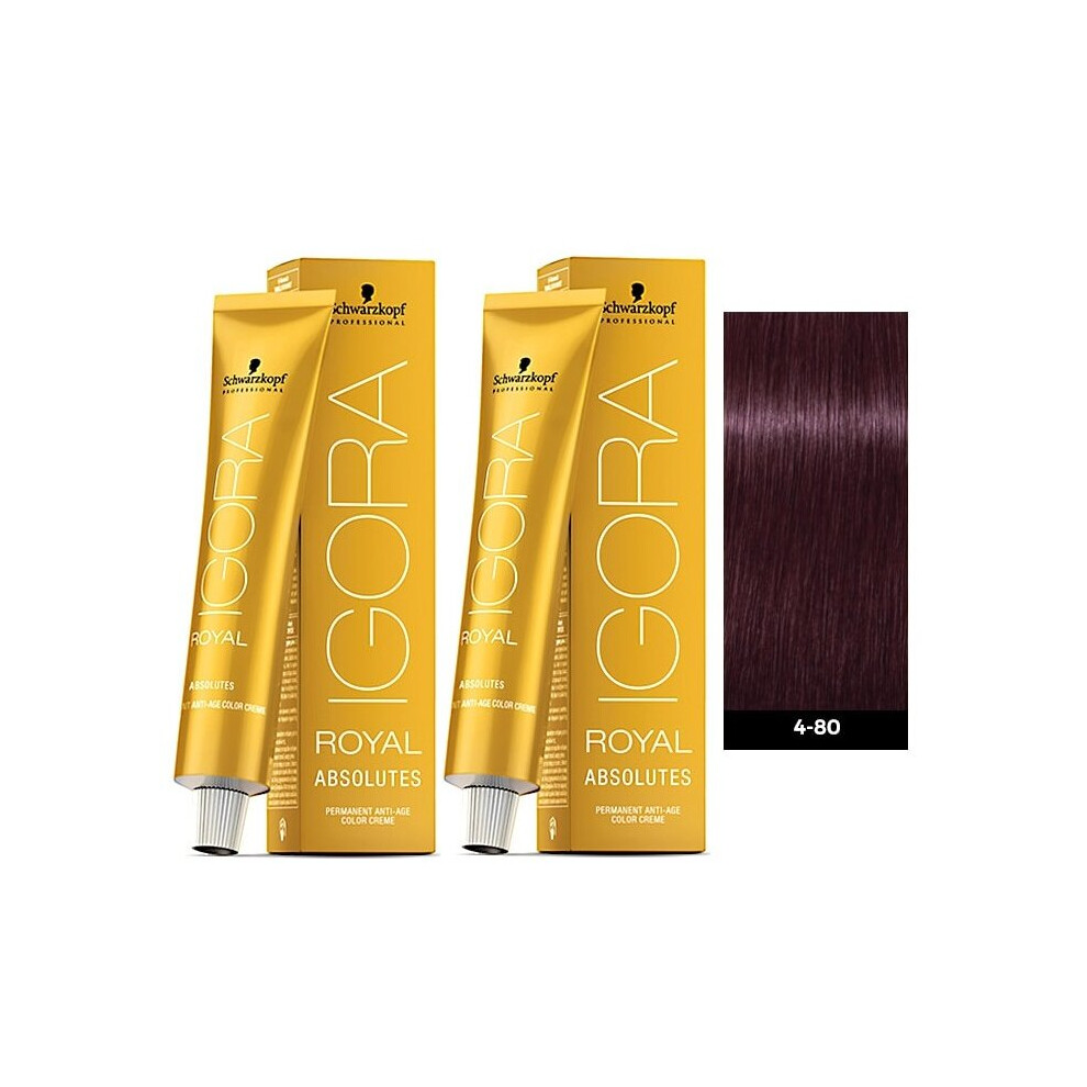 (2pks) Schwarzkopf Igora Royal 4-80 Medium Brown Red Natural Permanent Color