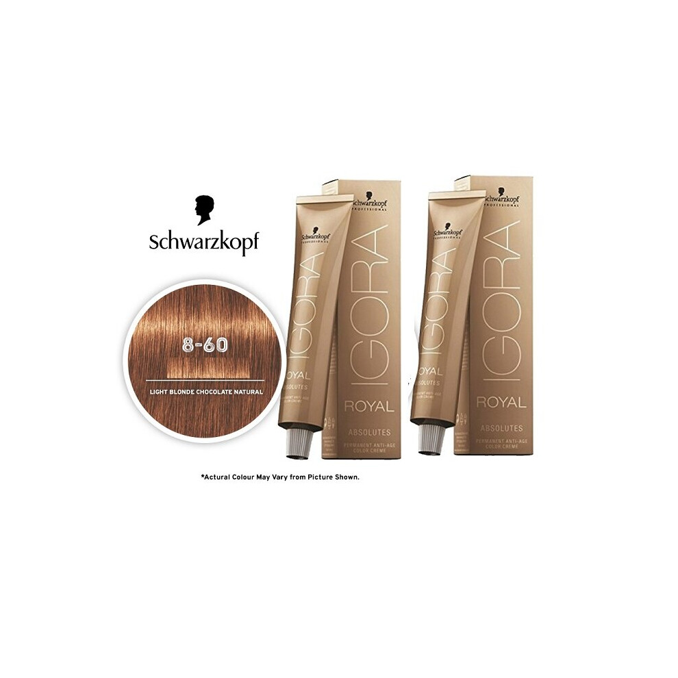 (2pks) Schwarzkopf Igora Royal 8-60 Light Blonde Chocolate Natural Permanent Color