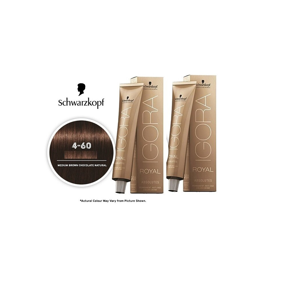 (2pks) Schwarzkopf Igora Royal 4-60 Medium Brown Chocolate Natural Permanent Color