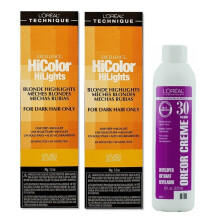 (Golden Blonde(2)+Dev(Vol.30)8oz) L'Oreal Excellence HiColor Golden Blonde BLONDE HiLights For Dark Hair Only