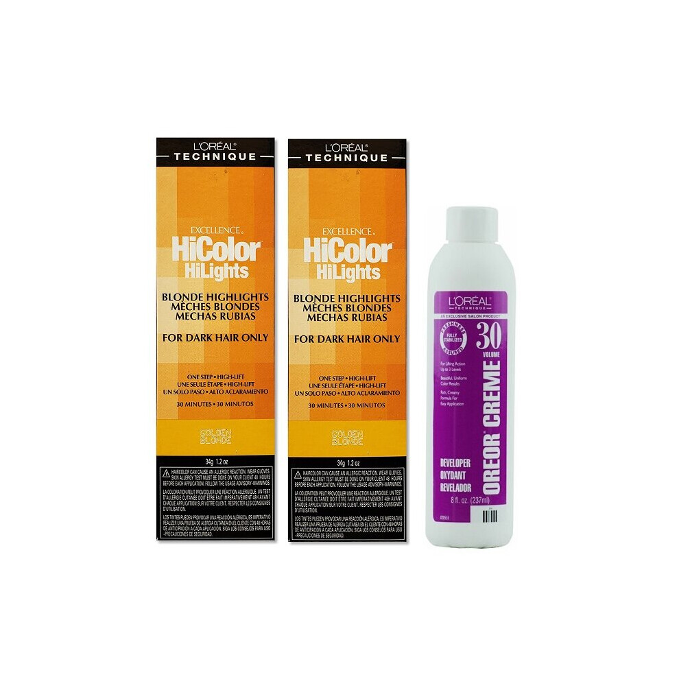 LâOrã©Al Paris Cream (Golden Blonde(2)+Dev(Vol.30)8Oz) L'oreal Excellence Hicolor Golden Blonde Blonde Hilights For Dark Hair Only