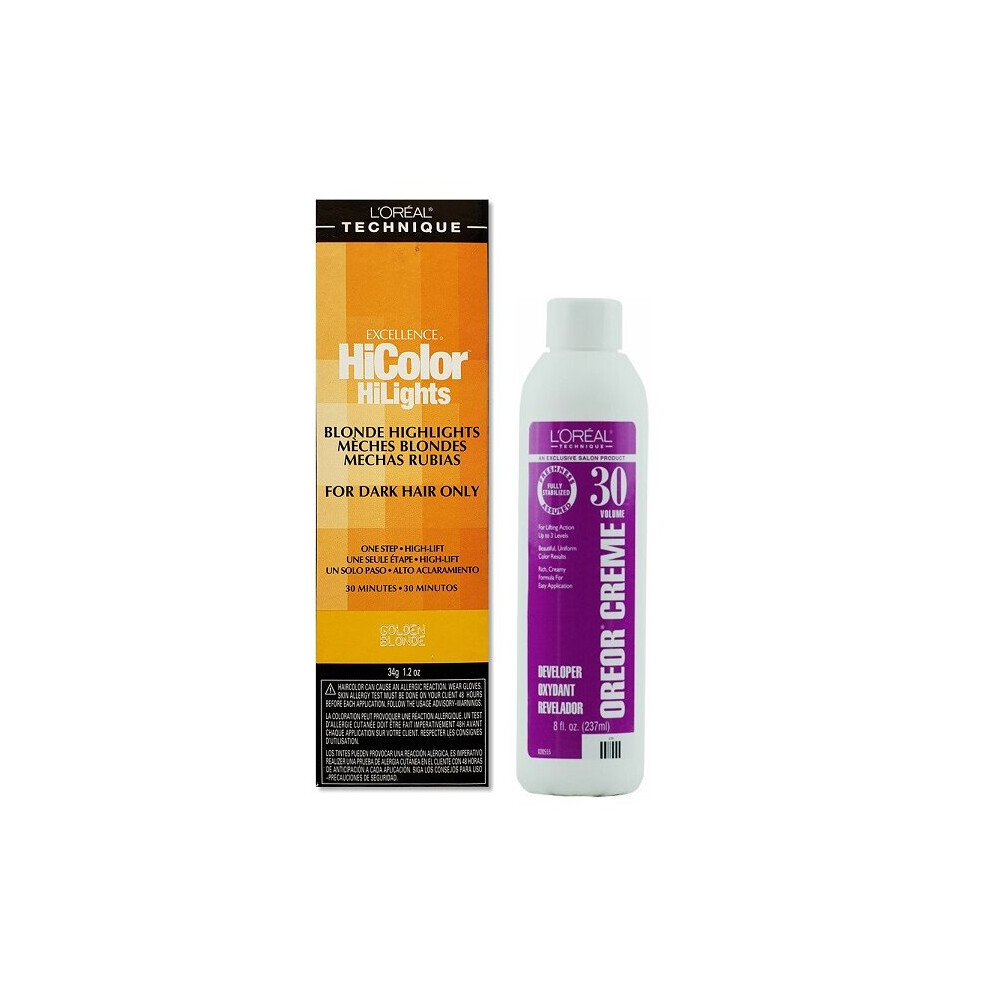 LâOrã©Al Paris Cream (Golden Blonde+Dev(Vol.30)8Oz) L'oreal Excellence Hicolor Golden Blonde Blonde Hilights For Dark Hair Only