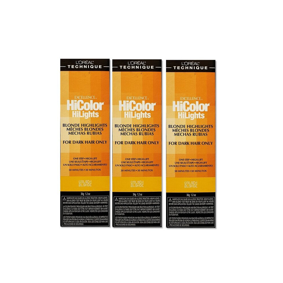 L’oréal Paris (Golden Blonde - (3Pks)) L'oreal Excellence Hicolor Golden Blonde Blonde Hilights For Dark Hair Only Cream