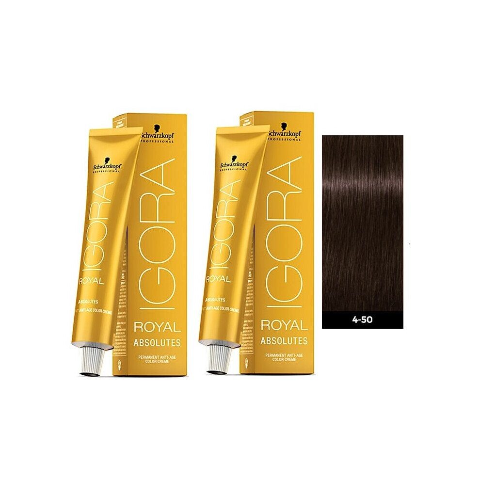 (2pks) Schwarzkopf Igora Royal 4-50 Medium Brown Gold Natural Permanent Color