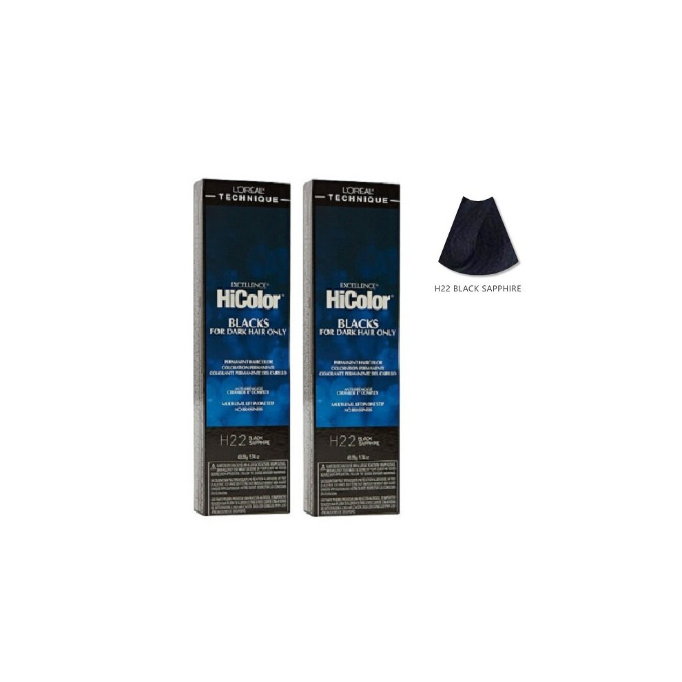 (H22 - (2pks)) L'Oreal HiColor H22 Black Sapphire BLACKS For Dark Hair Only