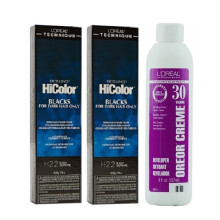 (H22(2)+Dev(Vol.30)8oz) L'Oreal HiColor H22 Black Sapphire BLACKS For Dark Hair Only