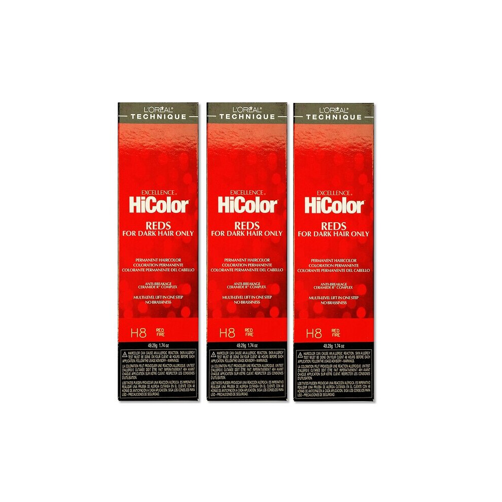 LâOrã©Al Paris Red (H8 - (3Pks)) H8 Fire L'oreal Excellence Hicolor S For Dark Hair Only
