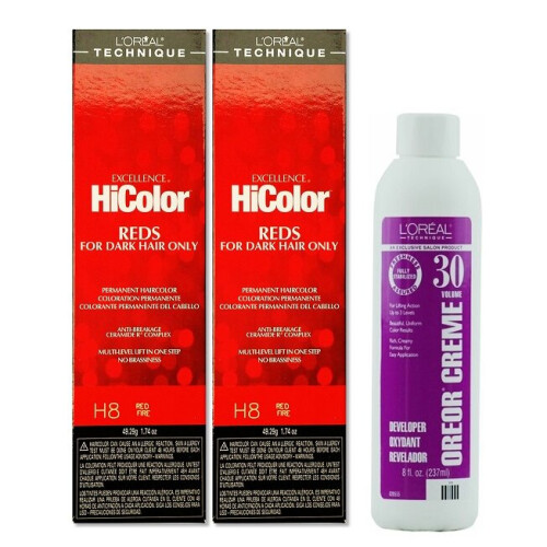 L’Oréal Paris (H8(2)+Dev(Vol.30)8oz) H8 Red Fire L'Oreal Excellence HiColor REDS For Dark Hair Only