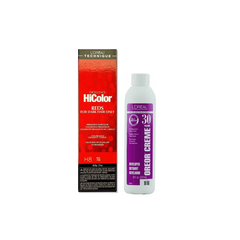 (H8+Dev(Vol.30)8oz) H8 Red Fire L'Oreal Excellence HiColor REDS For Dark Hair Only