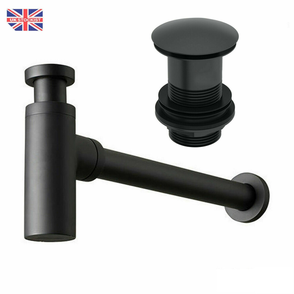 Black Basin Sink Bottle Trap & Unslotted Clicker Basin Waste