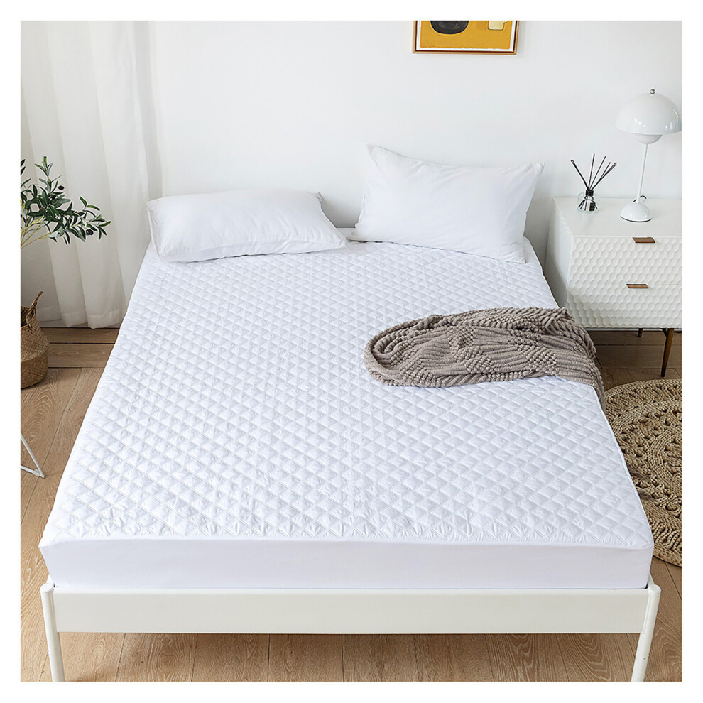 (White, Single) Quilted Bedding Fitted Sheet, Solid Color Waterproof Non-Slip Protective Cover for Bed Mattress with  Deep Pocket Premium Dust Proof M