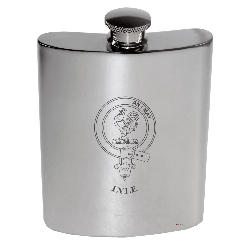 Lyle Family Crest 6oz Polished Pewter Kidney Flask-image-OPC-P7CXKY5-NEW