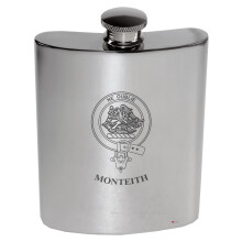 Monteith Family Crest 6oz Polished Pewter Kidney Flask