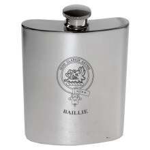Baillie Family Crest 6oz Polished Pewter Kidney Flask